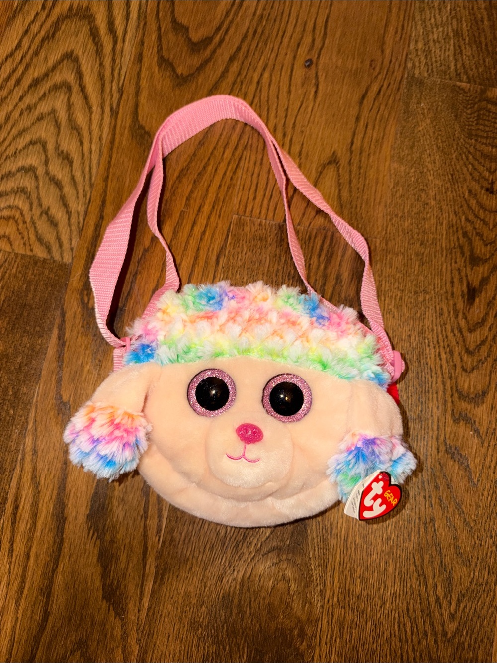 Ty Rainbow Poodle Plush Crossbody Bag - Pink